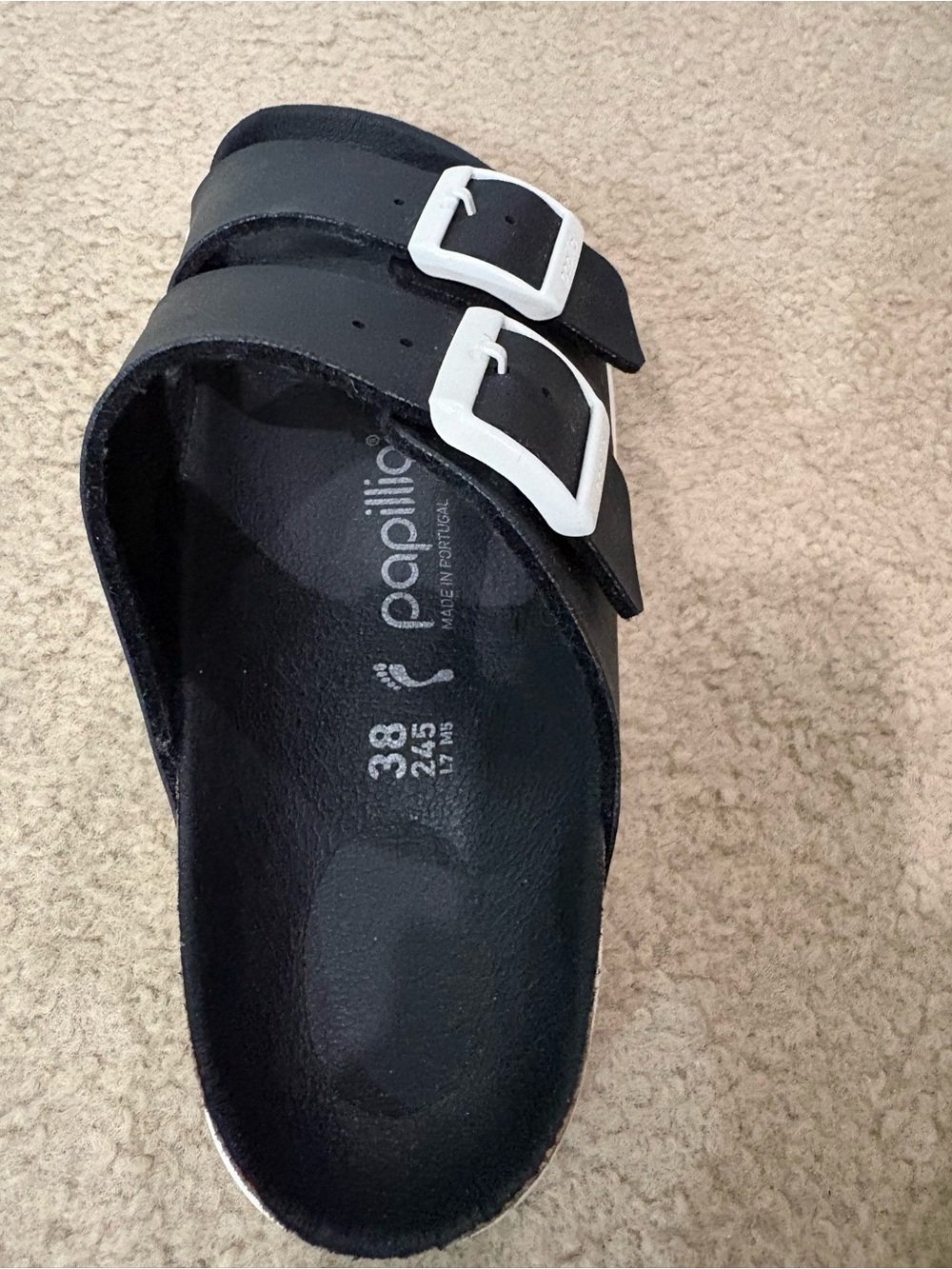Birkenstock Papillio Black Sandals with White Buckles and Cream Platform - Picture 2 of 4